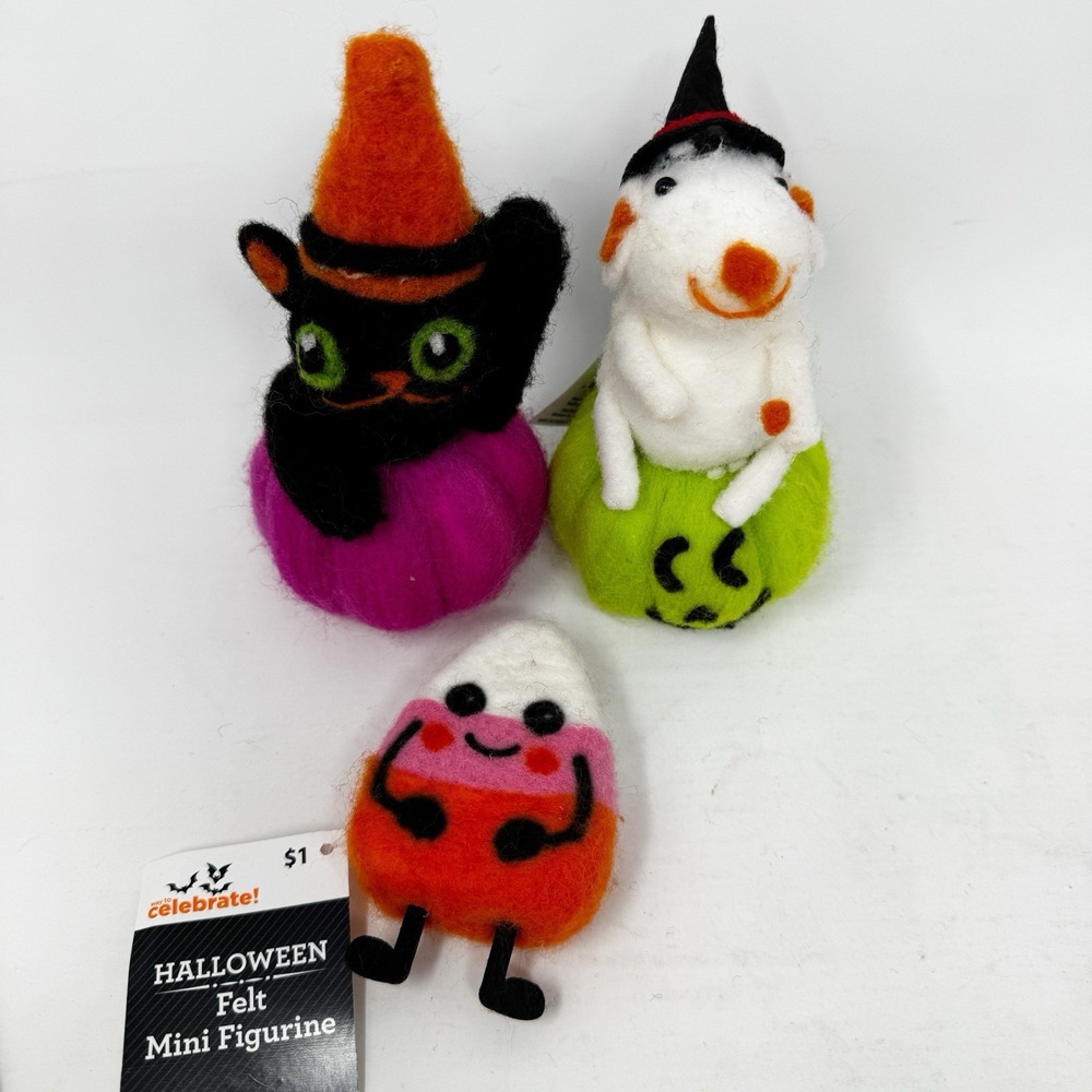 Halloween Celebrate! Decor Needle Felted Mouse‎ Pumpkin Black Cat Witch Candy
